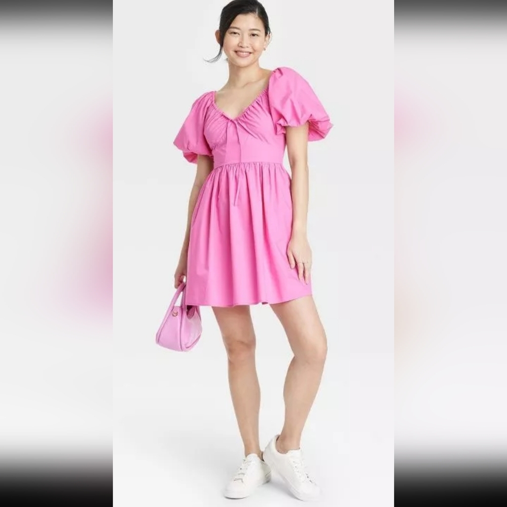 NEW! A New Day Pink Puff Sleeve Mini Dress XS